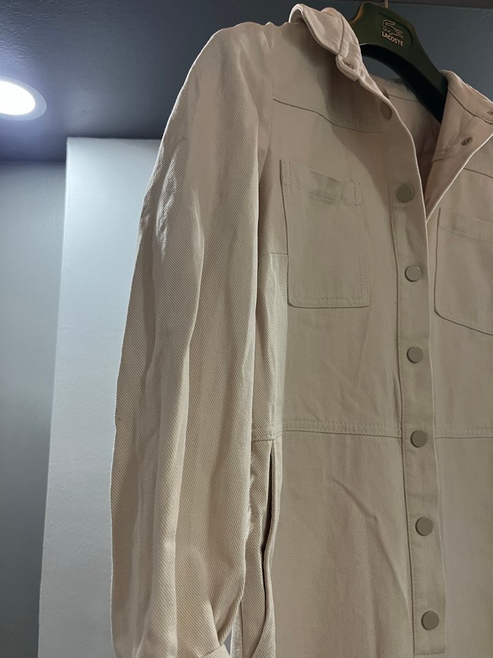 Düğmeli Bej Keten Kadın Tulum - Görsel 3