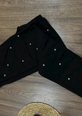 Siyah Mini Düğmeli boncuklu Kadın Jean - Görsel 3