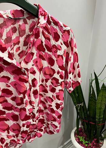 Pembe Tie-Dye Düğmeli Kısa Kollu Mini Gömlek - Görsel 2