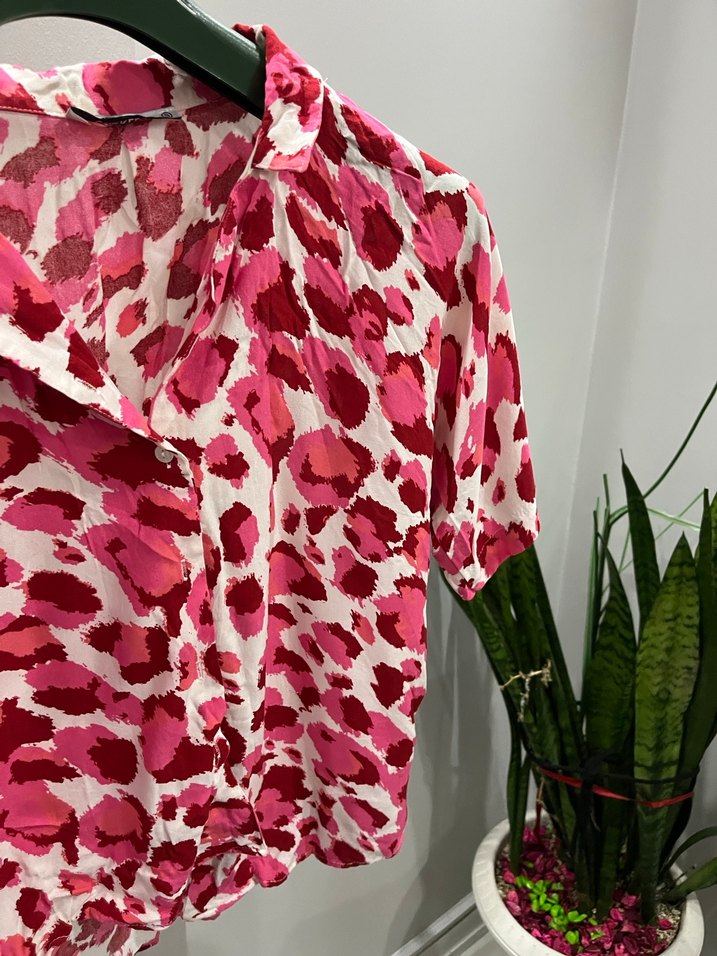 Pembe Tie-Dye Düğmeli Kısa Kollu Mini Gömlek - Görsel 2