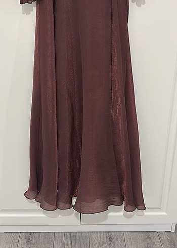 Bordo Uzun Drapeli Kadın Elbise - Görsel 2