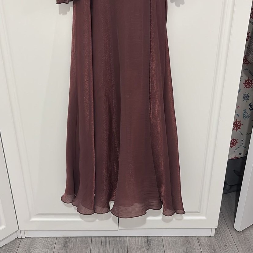Bordo Uzun Drapeli Kadın Elbise - Görsel 2