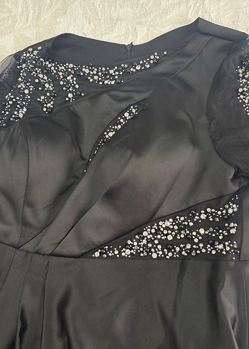 Siyah Uzun Kollu V Yaka Drapeli Abiye Elbise - Görsel 5