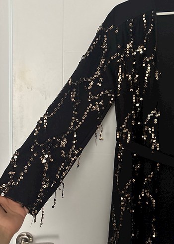 Uzun Siyah Drapeli Kadın Elbise - Görsel 2