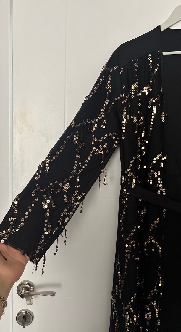 Uzun Siyah Drapeli Kadın Elbise - Görsel 2