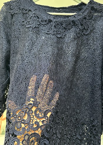 Dantel Detaylı Lacivert Bohem Kadın Bluz - Görsel 4