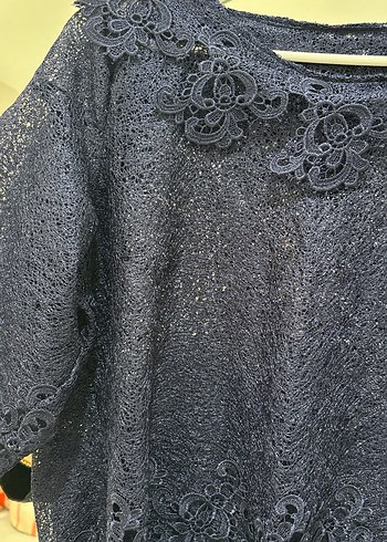 Dantel Detaylı Lacivert Bohem Kadın Bluz - Görsel 3