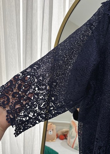 Dantel Detaylı Lacivert Bohem Kadın Bluz - Görsel 2