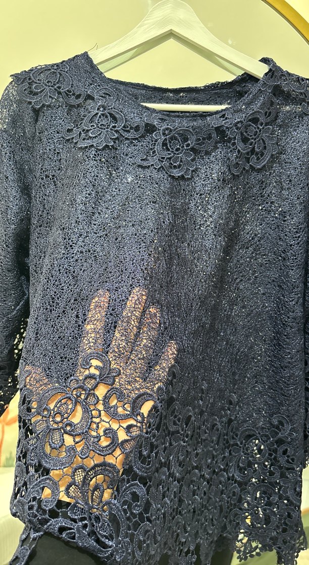 Dantel Detaylı Lacivert Bohem Kadın Bluz - Görsel 4