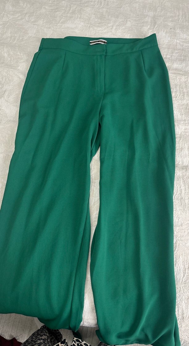 Yeşil Saten Midi Kadın Pantolon - Görsel 3