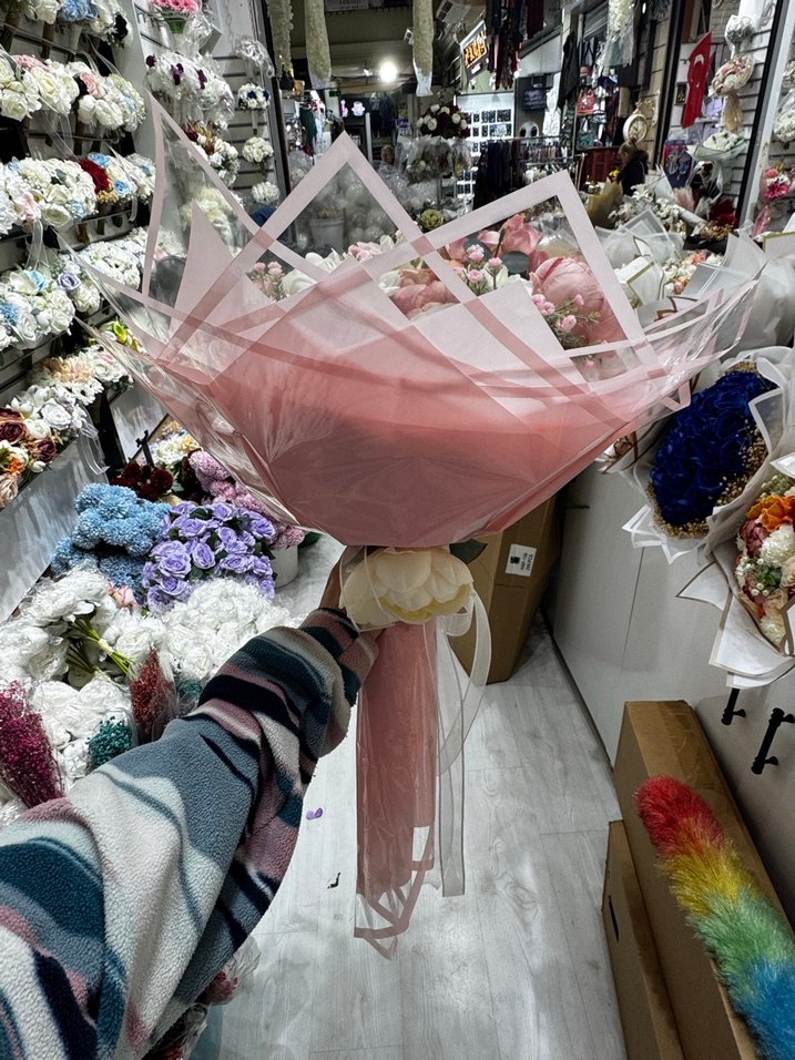 Bohem Dantel Detaylı Pembe Gelin Buketi - Görsel 2