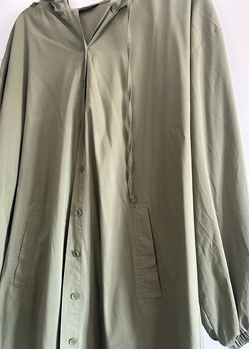 Düğmeli Uzun Haki Kadın Kaban - Görsel 3