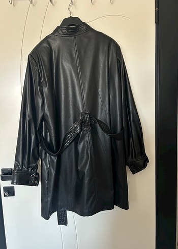 Kadın Siyah Deri Kemerli Ceket - Görsel 2