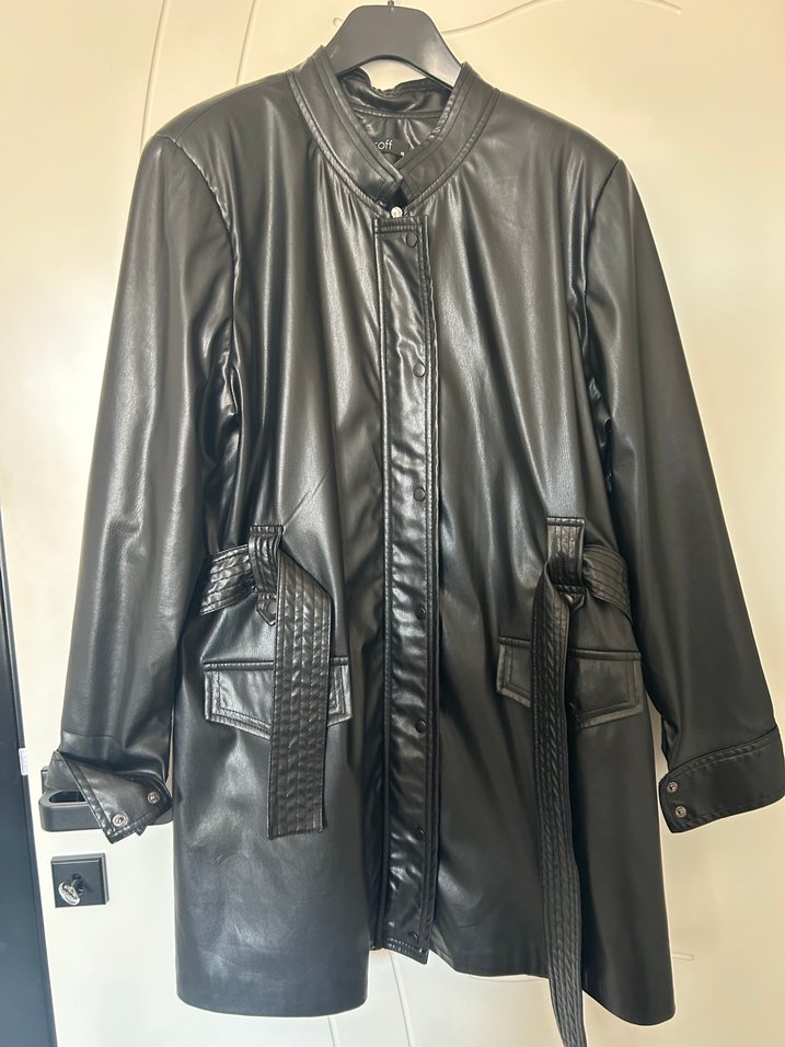 Kadın Siyah Deri Kemerli Ceket - Görsel 3