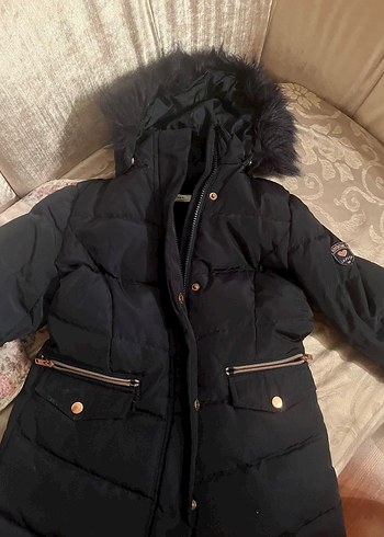 siyah çocuk Midi Kaban Kürk Detaylı - Görsel 2