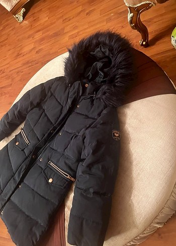 siyah çocuk Midi Kaban Kürk Detaylı - Görsel 4