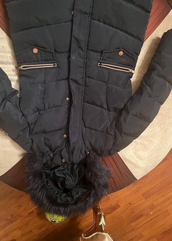 siyah çocuk Midi Kaban Kürk Detaylı - Görsel 3