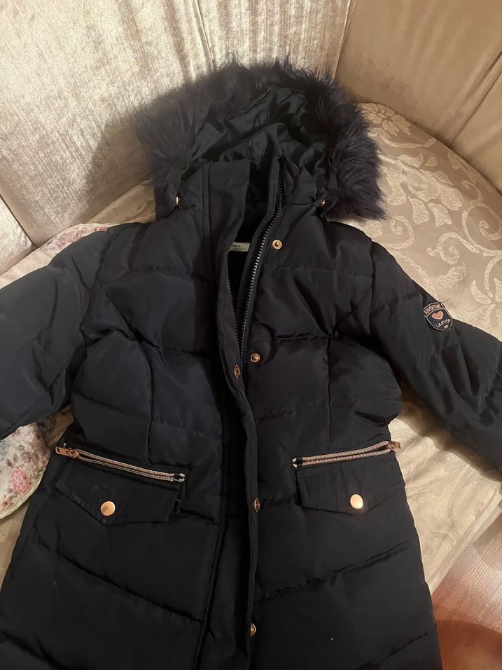 siyah çocuk Midi Kaban Kürk Detaylı - Görsel 2