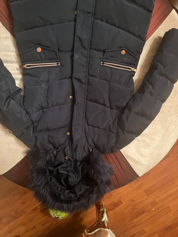 siyah çocuk Midi Kaban Kürk Detaylı - Görsel 3