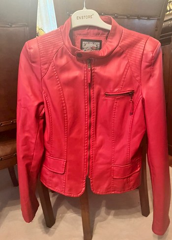 Kırmızı Biker Deri Ceket yur dışı malı - Görsel 2