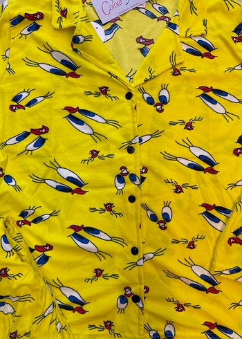 Renkli Tweety Baskılı Uzun Kollu Sarı Kadın Pijama - Görsel 3