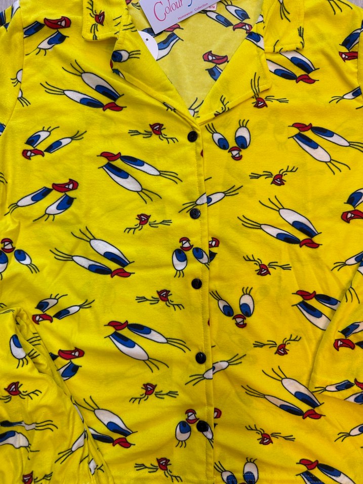 Renkli Tweety Baskılı Uzun Kollu Sarı Kadın Pijama - Görsel 3