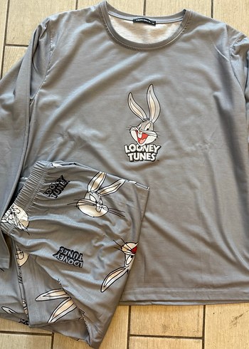 Looney Tunes Gri Uzun Kadın Pijama Takımı - Görsel 2