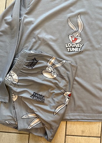 Looney Tunes Gri Uzun Kadın Pijama Takımı - Görsel 3