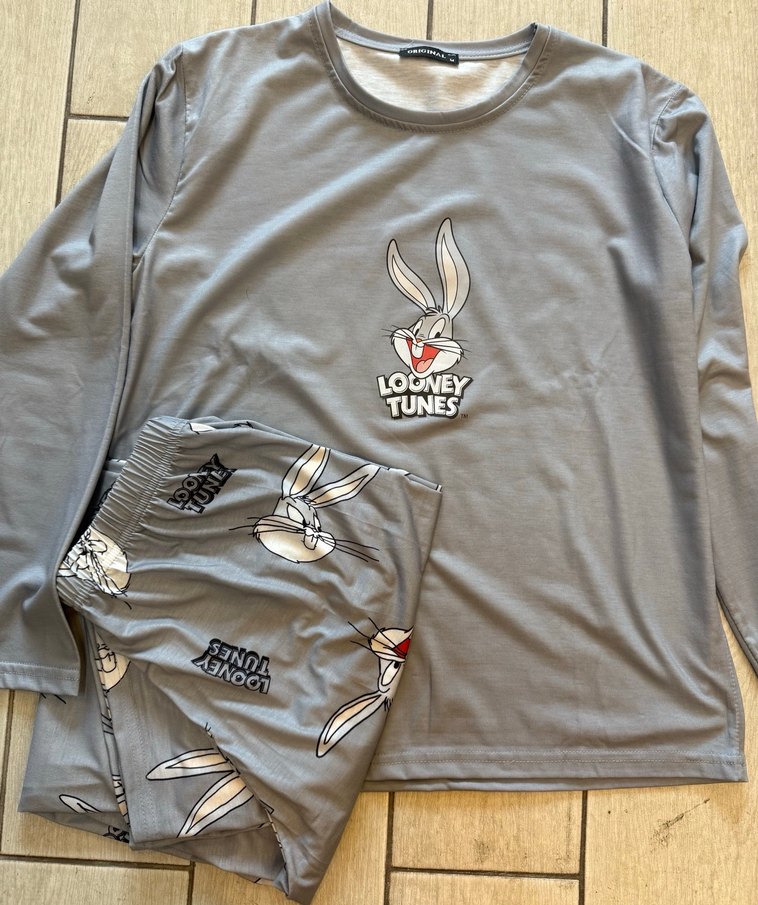 Looney Tunes Gri Uzun Kadın Pijama Takımı - Görsel 2