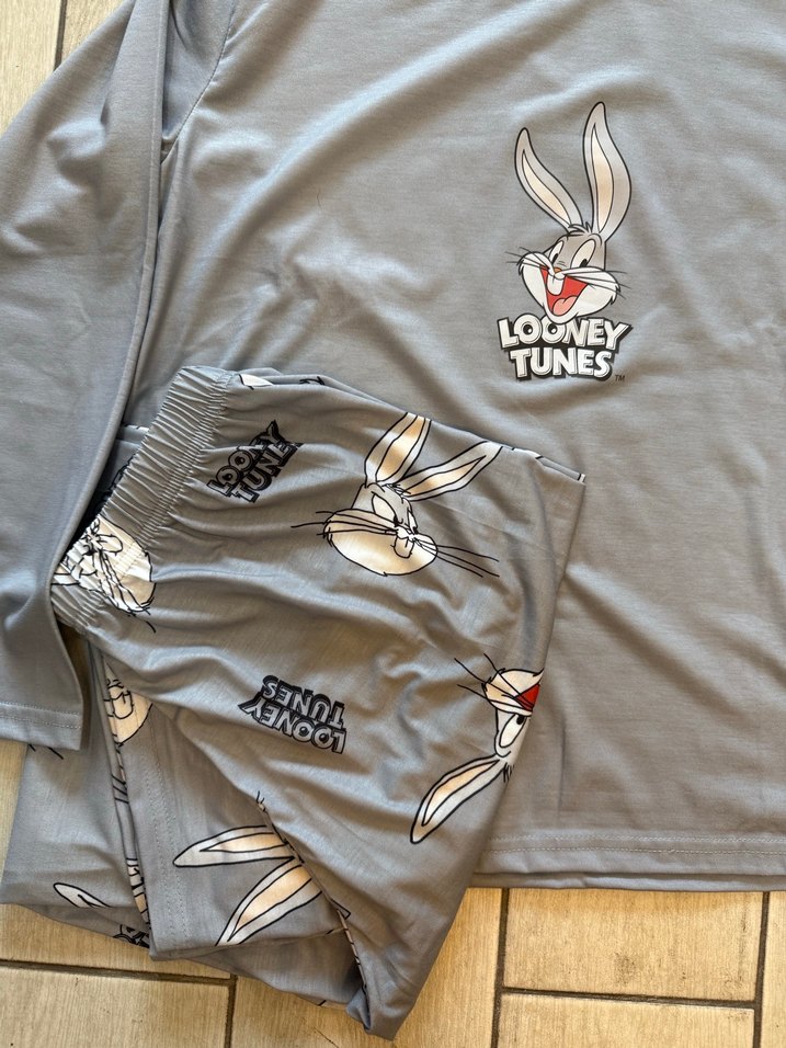 Looney Tunes Gri Uzun Kadın Pijama Takımı - Görsel 3