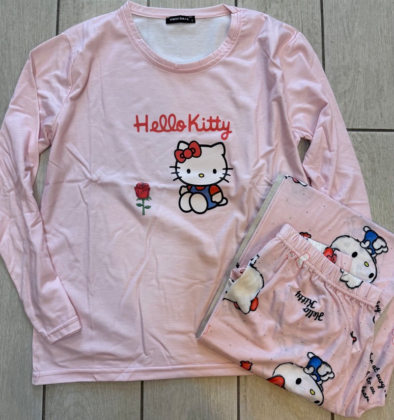Pembe Uzun Kollu Rahat Hello Kitty Pijama Takımı - Görsel 3