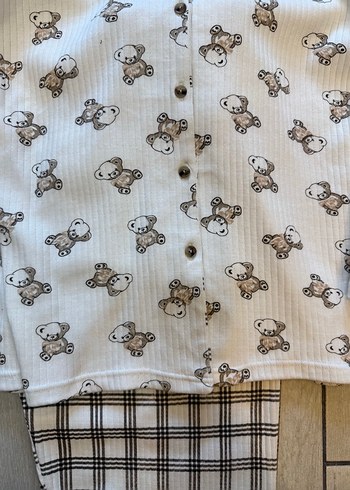 Kadın Ekoseli ve Ayıcık Desenli Rahat Pijama Takımı - Görsel 6