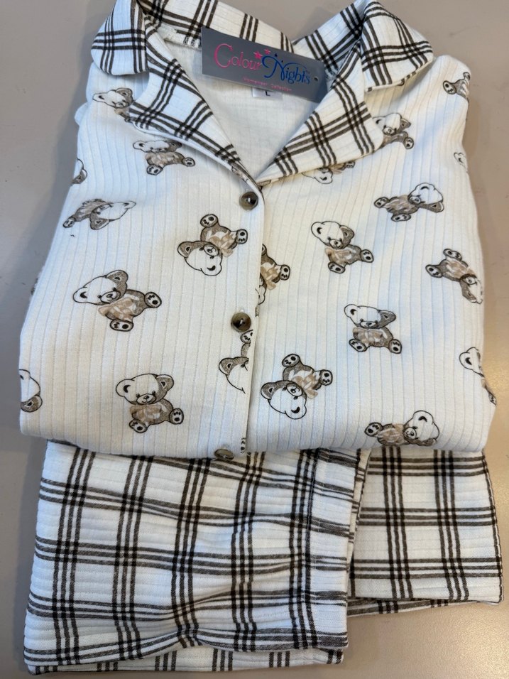 Kadın Ekoseli ve Ayıcık Desenli Rahat Pijama Takımı - Görsel 4