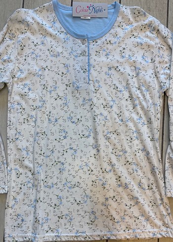 Mavi Çiçek Desenli Uzun Kollu Kadın Pijama Takımı - Görsel 2