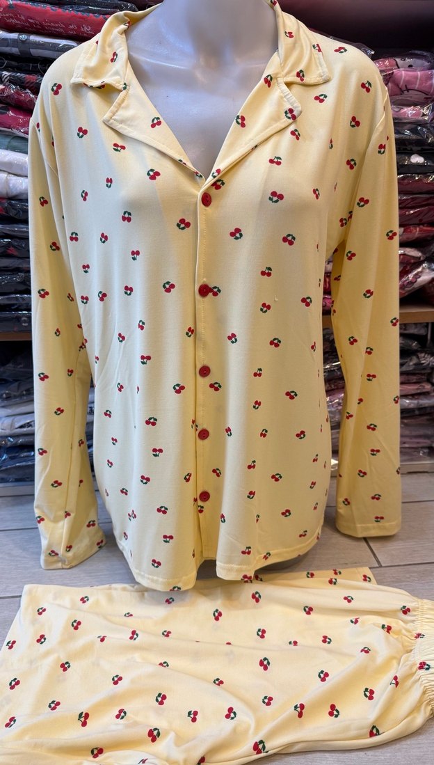 Kiraz Desen Baskılı Uzun Kollu Kadın Pijama Takımı - Görsel 2