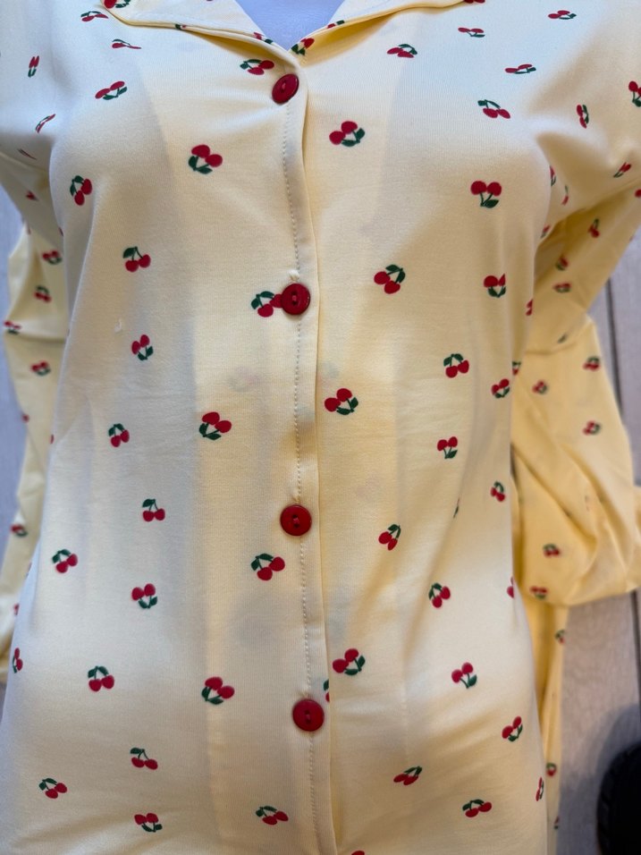 Kiraz Desen Baskılı Uzun Kollu Kadın Pijama Takımı - Görsel 5