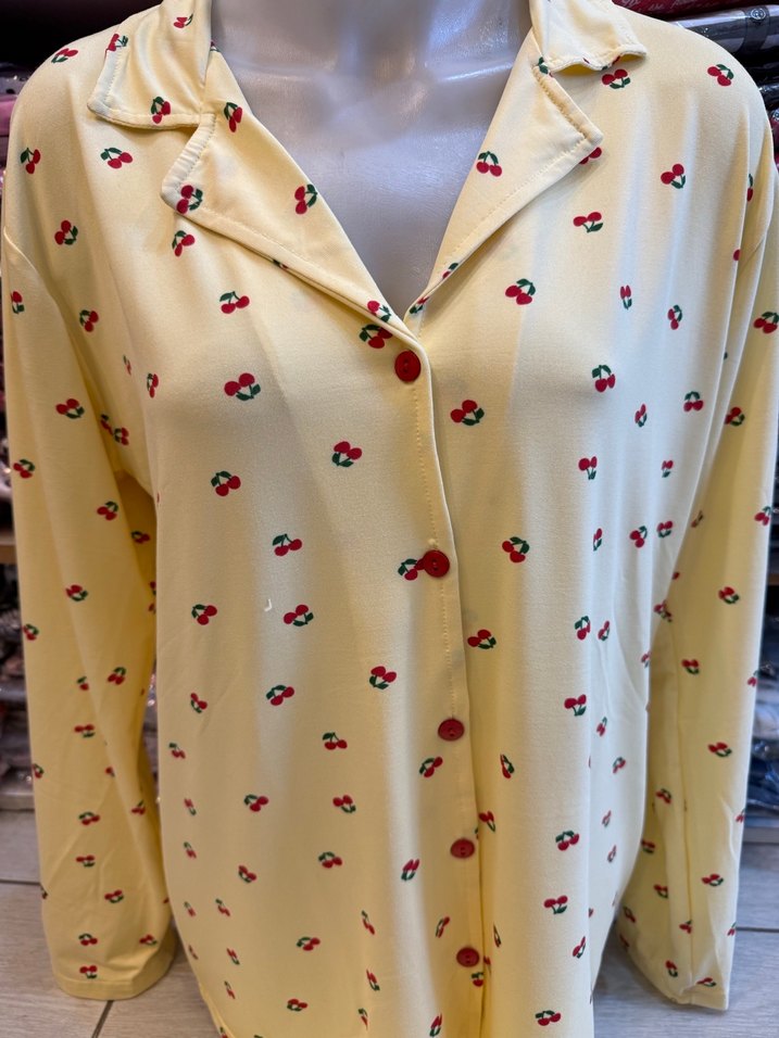 Kiraz Desen Baskılı Uzun Kollu Kadın Pijama Takımı - Görsel 3