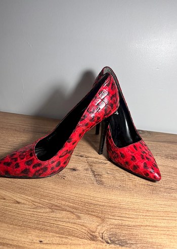Kırmızı Yılan Desenli Stiletto Topuklu Kadın Ayakkabı - Görsel 2