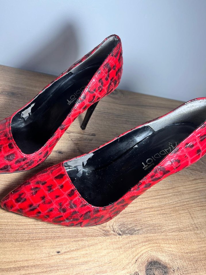 Kırmızı Yılan Desenli Stiletto Topuklu Kadın Ayakkabı - Görsel 4
