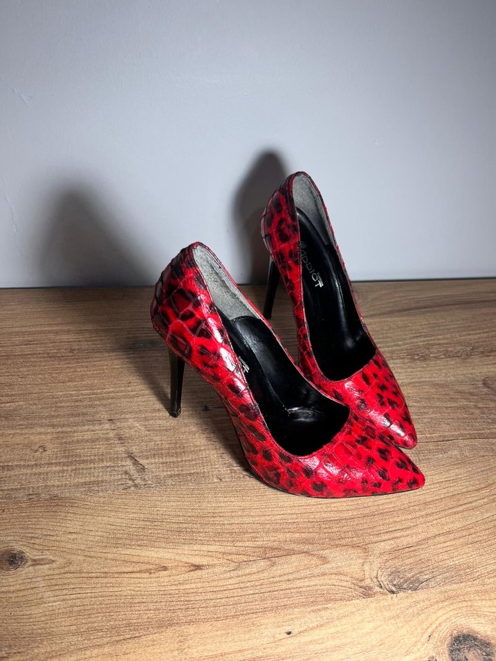 Kırmızı Yılan Desenli Stiletto Topuklu Kadın Ayakkabı - Görsel 3
