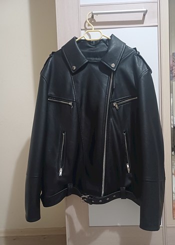 Kadın Siyah Deri Biker Ceket - Görsel 3