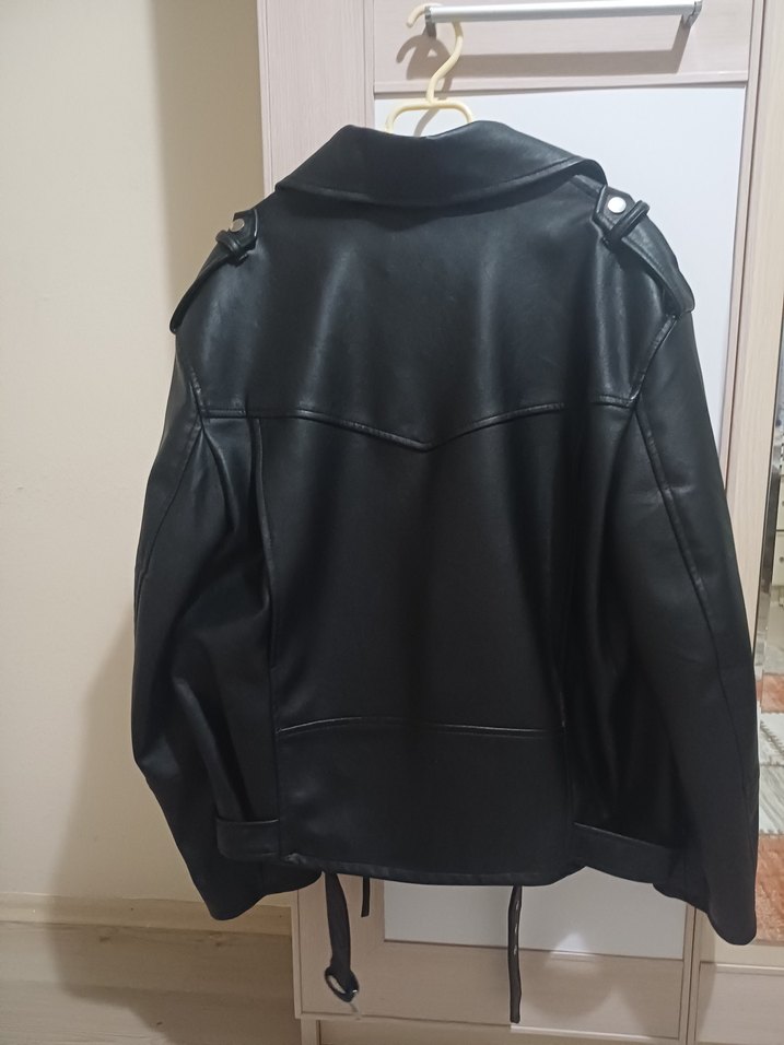 Kadın Siyah Deri Biker Ceket - Görsel 2