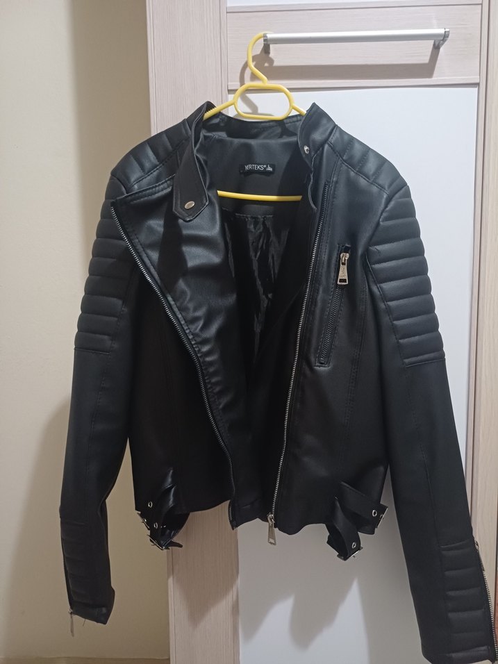 Siyah Deri Biker Ceket - Görsel 3