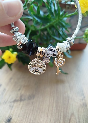 Çelik Gri Bohem Taşlı  Pandora Kadın Bileklik - Görsel 4