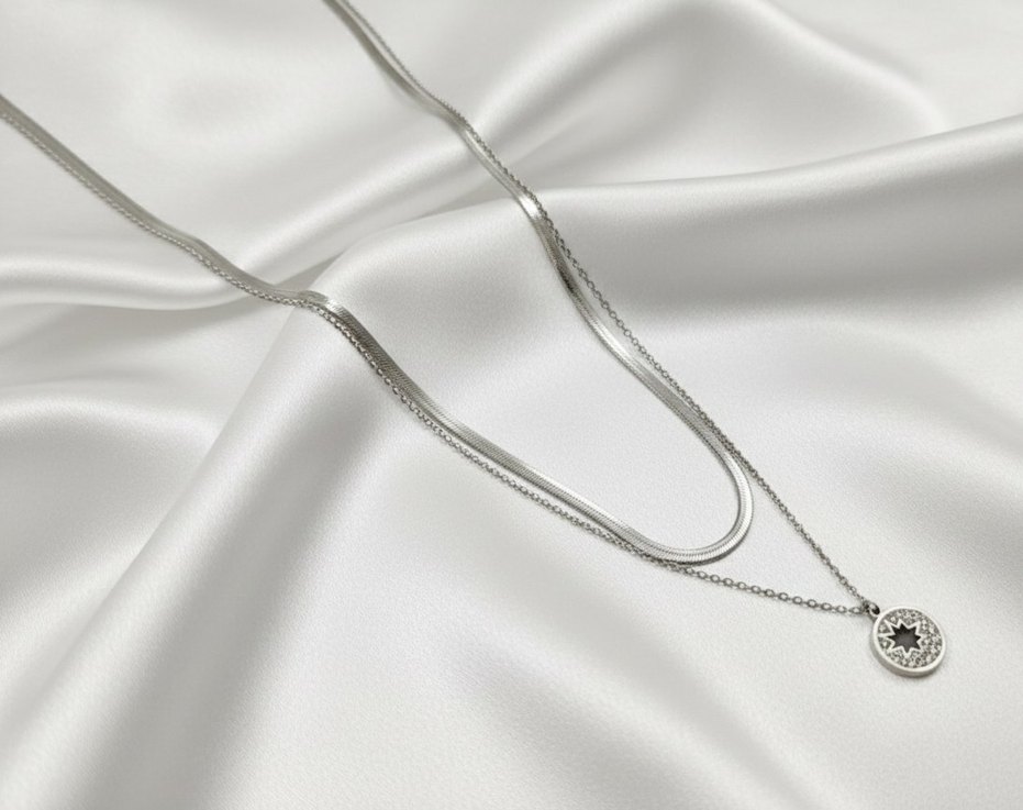 Gri Zincir Detaylı Uzun Kadın Kolye - Görsel 2