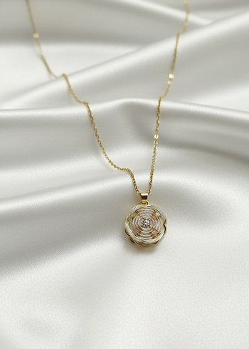 Altın Renkli Çiçek Desenli stres carkı çelik Kolye - Görsel 3