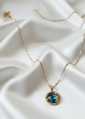 Turkuaz Taşlı Zincir Detaylı çelik Kolye - Görsel 2