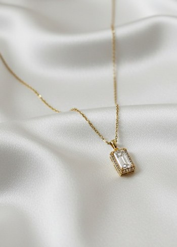 Zarif Altın Renkli baget  çelikDetaylı Kolye - Görsel 2