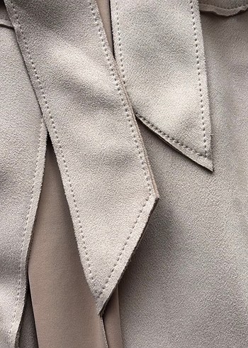 Zara Bej Kadın Süet Kemerli Uzun Yelek - Görsel 6