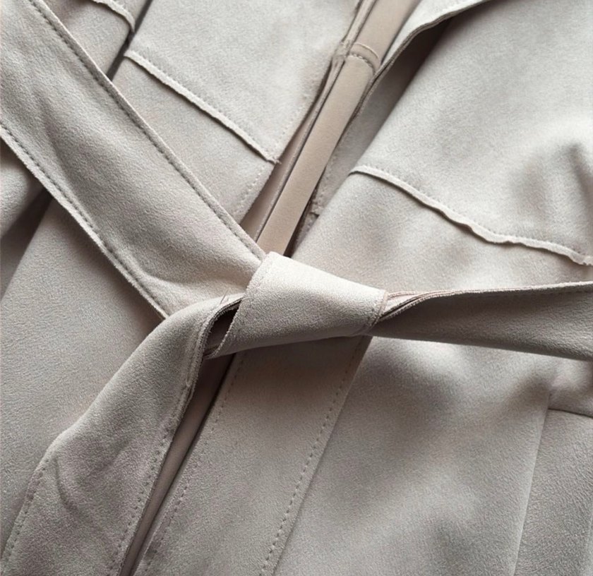 Zara Bej Kadın Süet Kemerli Uzun Yelek - Görsel 4